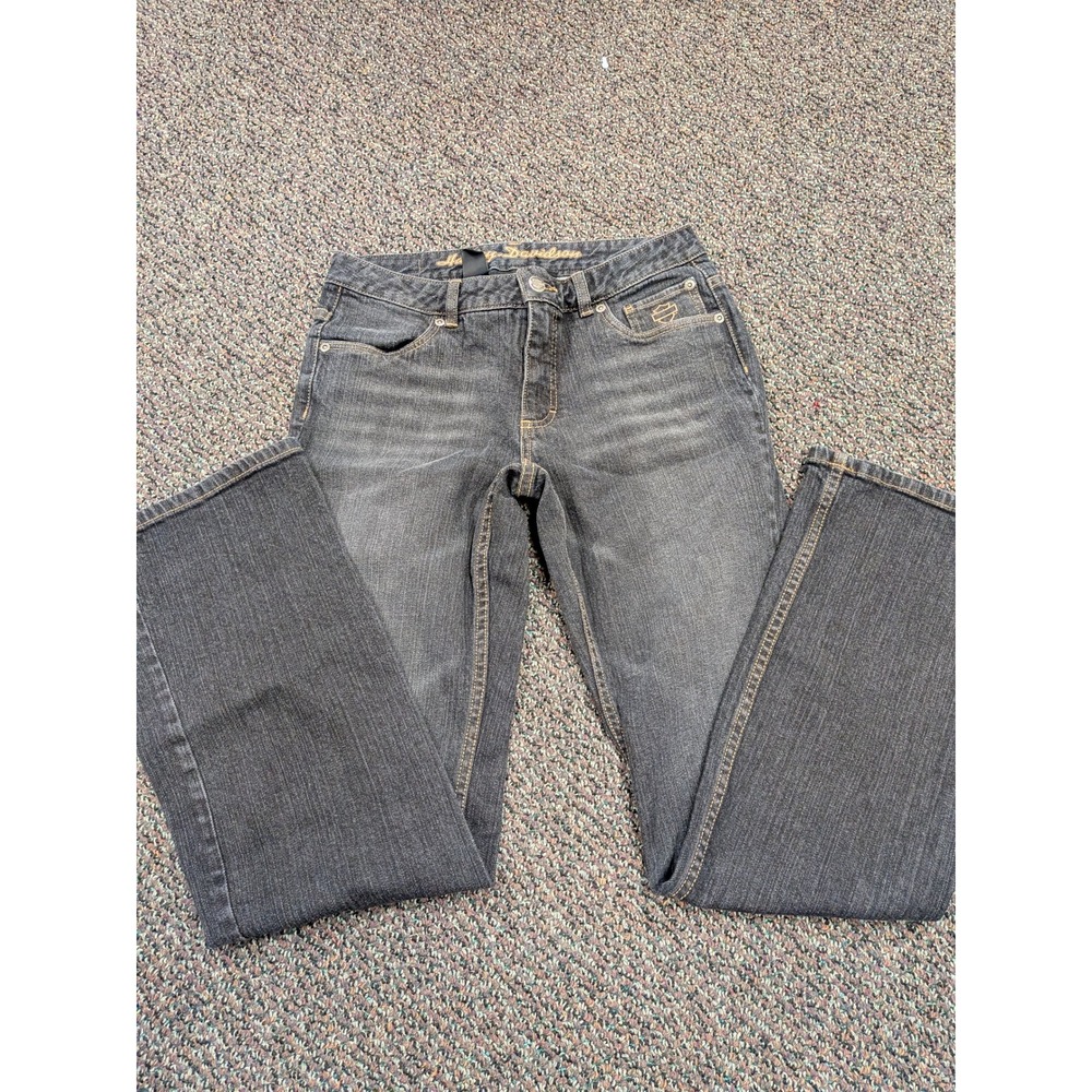Harley-Davidson‎ Womens Bootcut Jeans Faded Black Embroidered Logo Size 6